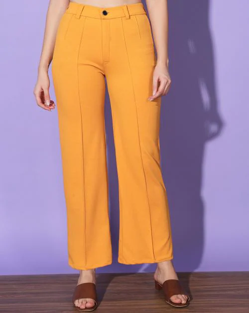 BuyNewTrend Yellow Carrera Full Length Women Formal Trousers and Pants