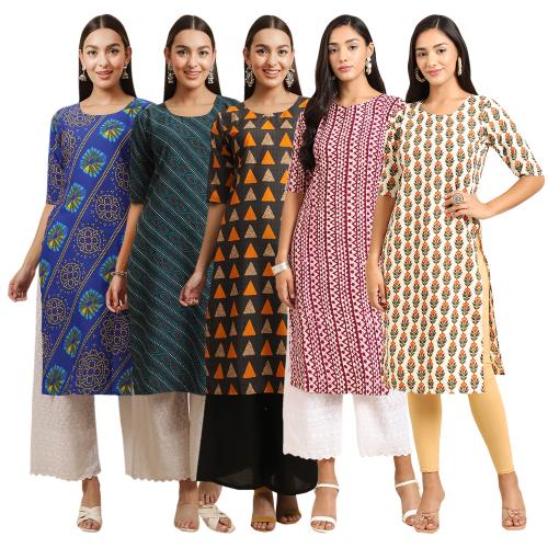 kurti for women kurti crepe kurti | kurti for women | kurti crepe kurti |ladies kurti |women kurta | Creap kurti | kurties |Ethnic Basket Women's Crepe Digital Print Straight Kurta[ pack of 5] { OV-390-387-383-353-349-S}