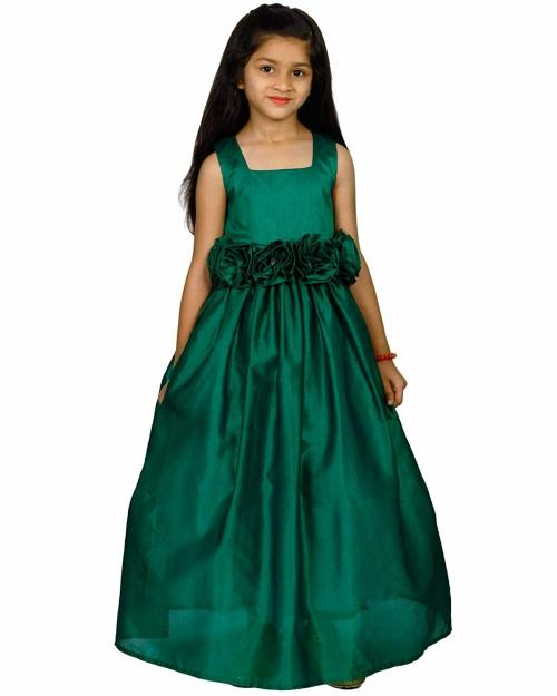 Naz Mannat Fashion Baby Girls Green Solid Polyester, Cotton A-Line Dress