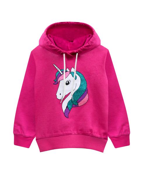 A.T.U.N. (All Things Uber Nice) Girls Fuchsia Cotton Printed Single Hooded Sweatshirt