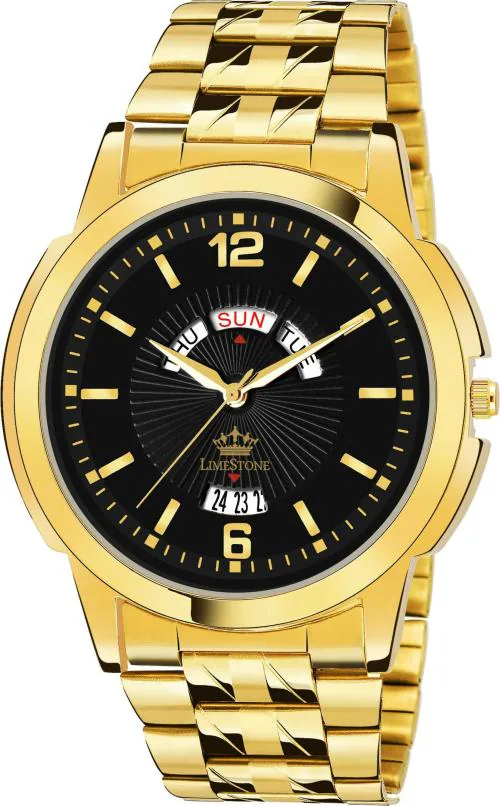 LIMESTONE Analog Black Dial Gold Strap Watch For Men (LS2812)