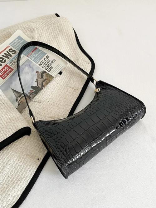 LIVE FASHION Black Women Croco Textured PU Sling Bag