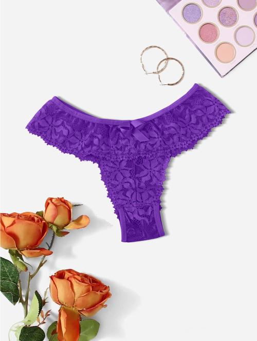 Nisixdec Purple Transparent Lace Valentine Gift Panty Intimate Wear Romantic Lingerie Honeymoon Surprise Gift for Your Gf Girl Friend Wife Lover-V Shape Panty-Shapewear Panties-net penti-1pc(Size-S)