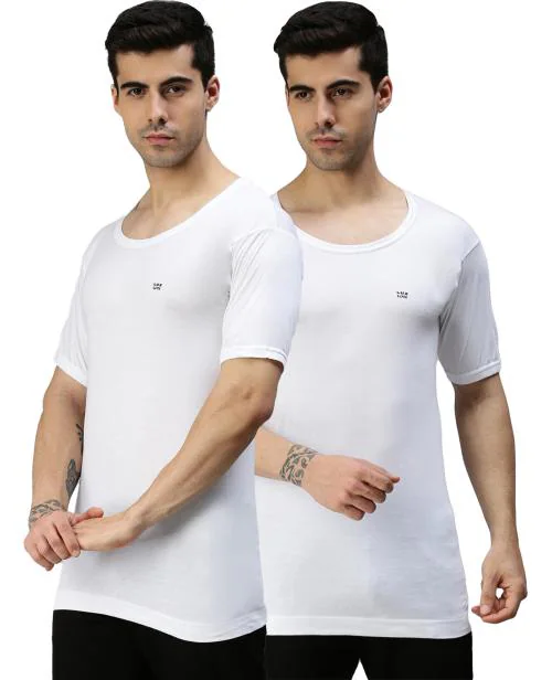 Lux Cozi White Halfsleeve Vest for men's Pack of 2