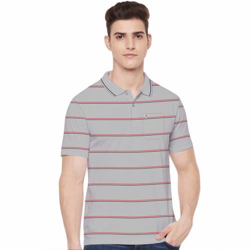 TAB91 Men's Polo Striped Printed Grey T-shirt
