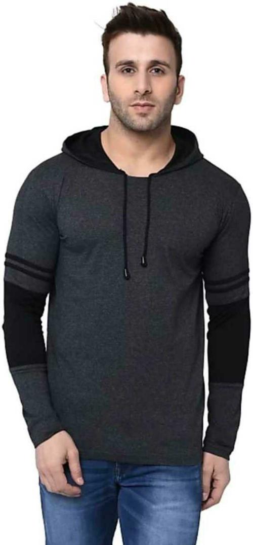 Clodz Men Grey Hooded Pure Cotton Tshirt(XXL)