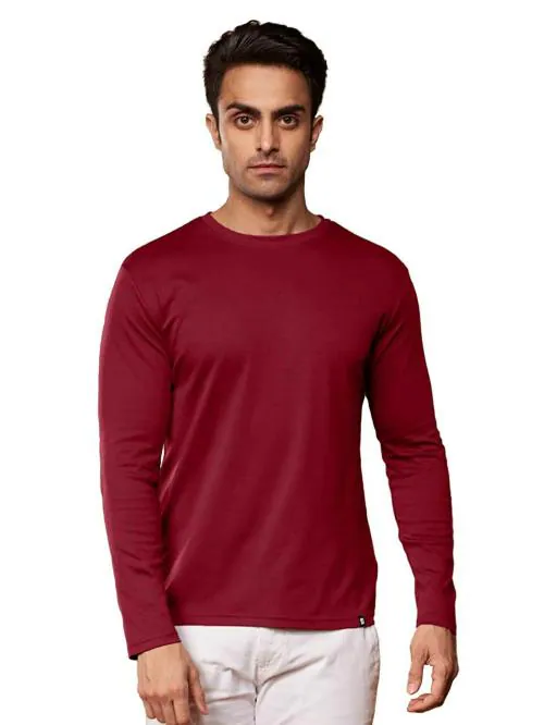 The Souled Store Men Burgundy Solid Supima Cotton T-Shirts