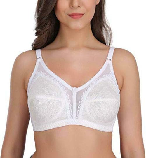 Eve's Beauty Women White 42C Embroidered Nylon Bra (42C)