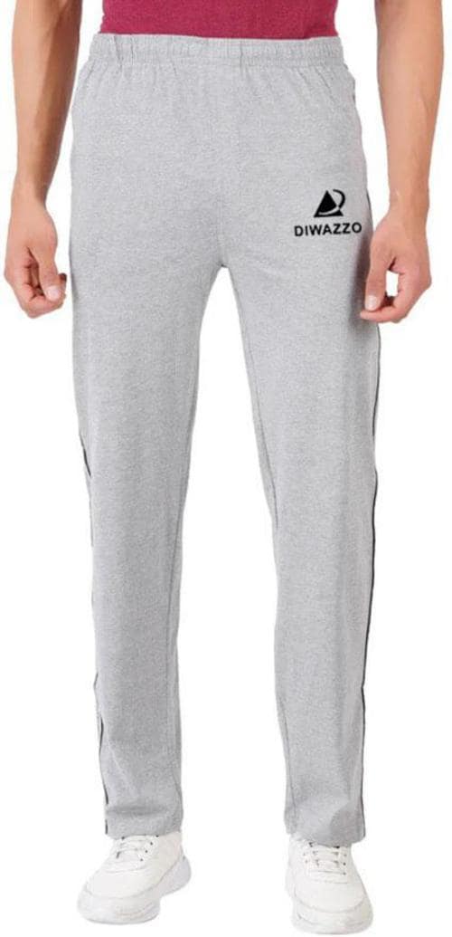 Diwazzo Men Grey Solid Cotton Blend Track Pants (M)