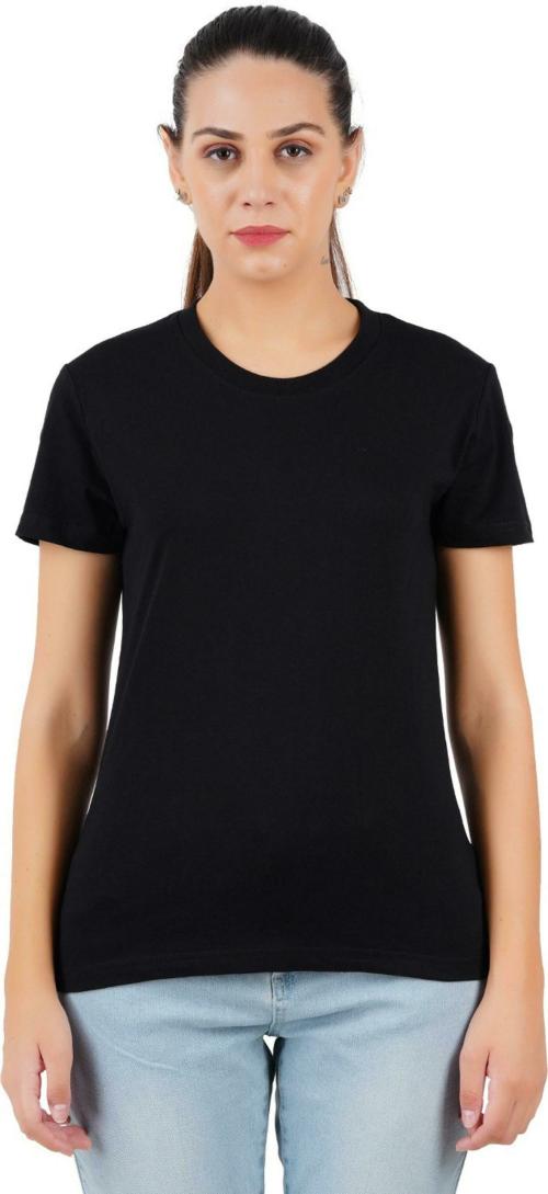 COMFIMERCHI Women Black Solid Pure Cotton Round Neck Tshirt (L)