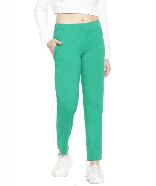 Dollar Missy Women Pack of 1 Straight Fit Solid Cigarette Trousers- Forest Green