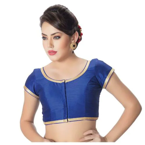Rinkoo Women's Silk Solid Cap Sleeve Readymade Saree Blouse (R099-ROYAL Blue_34_V_Blue_X-Small)
