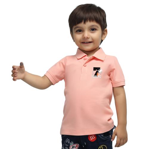 Nusyl Number Seven Printed Peach Infants Polo T-shirt