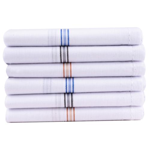 DIKHAWA Men's 100% Cotton Premium Handkerchiefs Box Packing (White Striped_46CM X 46CM_Pack of 6)