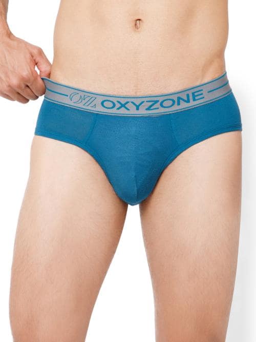 OXYZONE Men's Super Comfort Solid Brief with Ultrasoft & Durable Waistband | Super Stretch | Non deforming Men's Inner wear Modal Brief (Teal Blue) (Pack of 1)