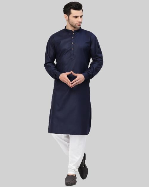 MOHANLAL SONS Men Navy Blue Pure Cotton Kurta with Pyjamas