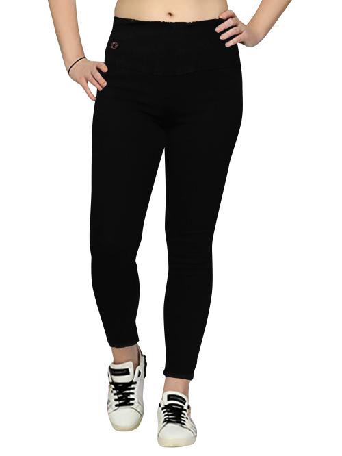 Villain Womens Solid High-Rise Skinny-Fit Stretchable Jeggings - Black