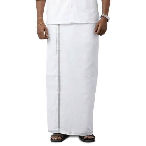 Uathayam Men Silver Solid Cotton Pocket Dhoti