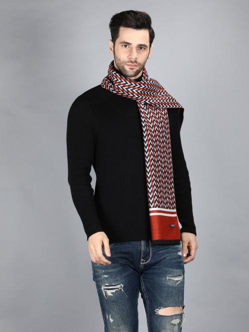 Men Silver & Grey Striped Muffler