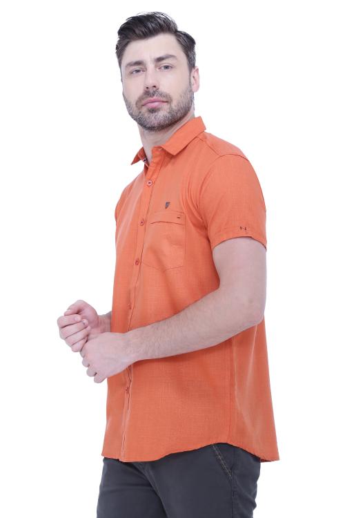 Kuons Avenue Men's Burnt Copper Linen Blend Half Sleeves Casual Shirt