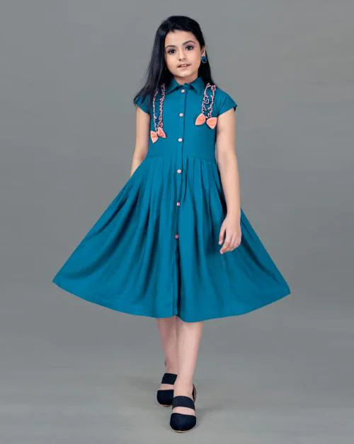 Fashion Dream Girls Teal Blue Solid Rayon Frock | Dresses | Kids Wear | Girls Dress | Kids Dress | Frock | Frock Girls | Girls Frock | Dresses For Girls | Kids Girl Dress | Frock For Girls