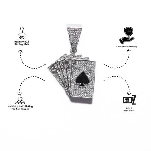 Versavia Stylish 1.925 Sterling Cards Silver Pendant | Anti Tarnish 2.18k White Gold Plating Pendant | Perfetc Gift For Man 32 mm x 30 mm