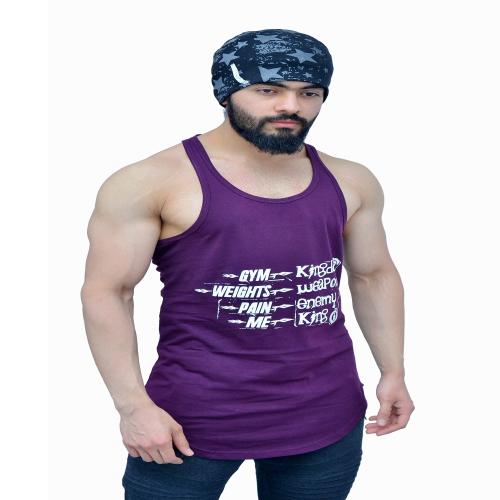 Anax Aesthetics Men's Sleeveless Cotton Gym Vest for men Stringer, Sando, Tank Gym Wear Longline Arc Spartan Quote Medium 38 Concord Purple & White