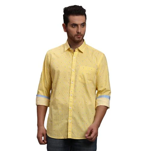 ColorPlus Tailored Fit Printed Yellow Shirt