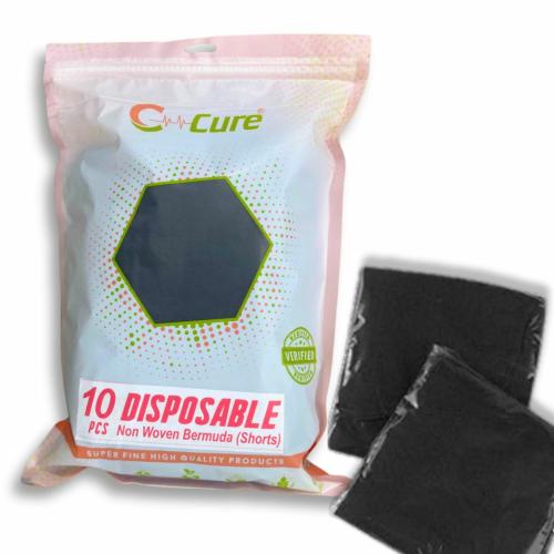 C- Cure Definition of Quality Disposable Bermuda Non-woven Shorts| Elastic Waistband | Hygienic Underwear Unisex suitable for Massage Spa, Sauna, Salon and Hospital | (Black, 10)