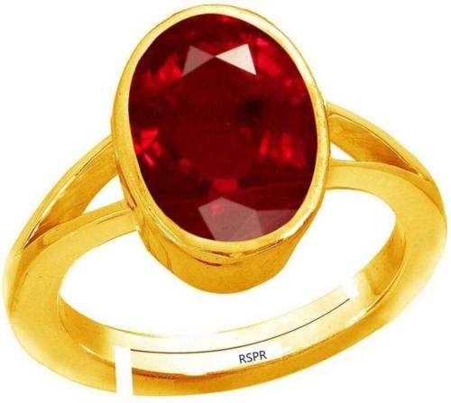 Chopra Gems & Jewellery Gold Plated Brass Ruby Ring (Men and Women) - Adjustable