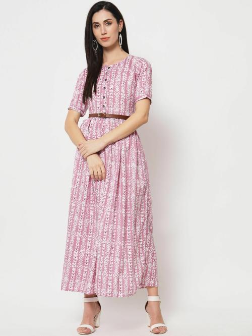 kannan printed fashionable maxi dress with belt