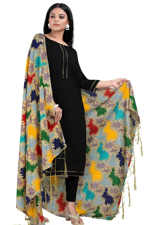 Kemza Women's Printed Silk Multi Color Dupatta with Banarasi Print