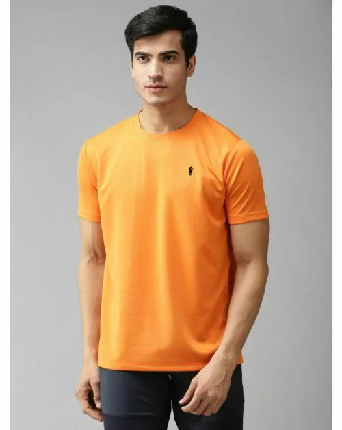 EPPE Men's Orange Solid Dryfit Micropolyester Active Performance Round Neck Half Sleeve Sports Tshirt