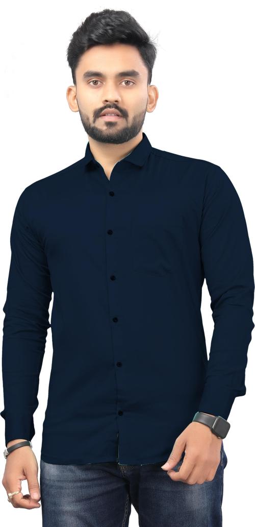Shivansh Creation Men Dark Blue Solid Cotton Blend Casual Shirt (L)