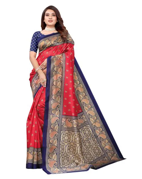 Pisara Red Art Silk Printed Saree