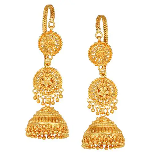 JFL- Jewellery for Less Golden Jhumka Earring with Attached Ear Chain