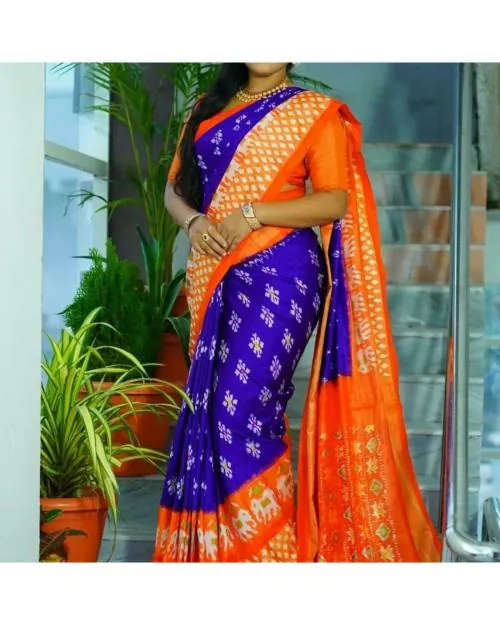 Saadhvi Women's Purple Cotton Art Silk Bandhani Printed Saree With Blouse(FL-BHUTRA039_D, Free Size)