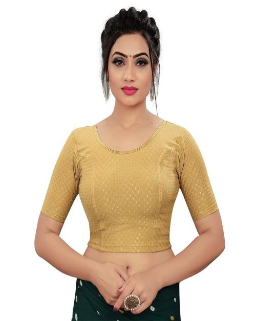SOMSHELL Women's Dobby Sretachble Textured Readymade Casual Blouse For Saree (Beige) - Size: X-Small