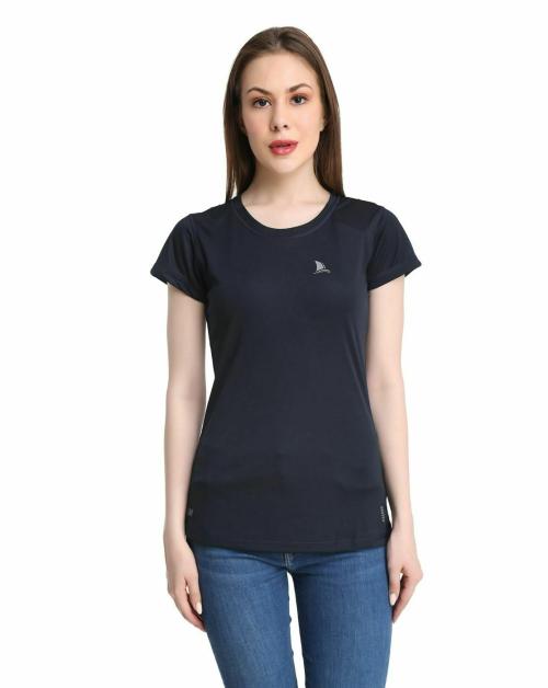 Navyfit Women Navy Blue Solid Hexarel T-Shirt (L)