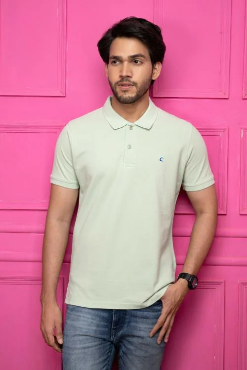 Coloured Collar Solid Polo Pastel Green l Casual Tshirt l Tshirt for Mens l Mens tshirt