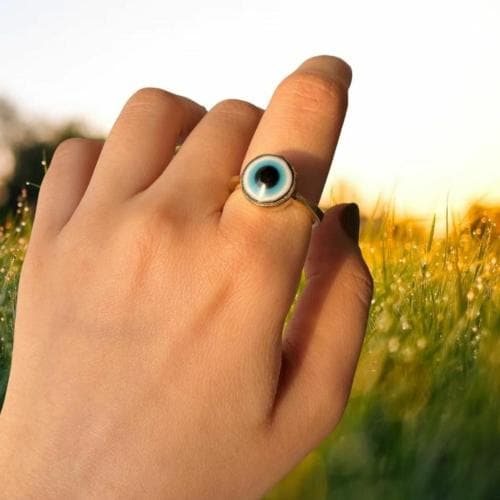 Chopra Gems & Jewellery Gold Plated Brass Evil Eye Protection Ring (Men and Women) - Free Size