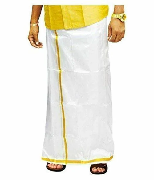 SUMAN TEX Men Cream Silk Double Pattu Dhoti