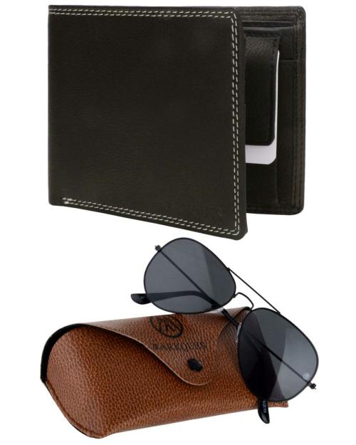 MarkQues Black Genuine Leather Wallet and Aviator Sunglasses Gift Set Combo for Men (SPT-4401 CL-0101)