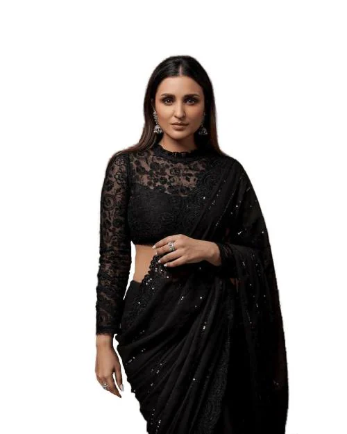 Sidhidata Women's Sequence Work Georgette Saree With Blouse Piece (Parineeti Sequence) Black