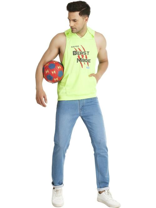 BlueFicus Green Neon Printed Pure Cotton Fabric Vest Sando for Men (BF-NEON GREEN SANDO-VEST-XL)