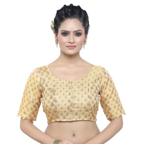 Madhu Fashion Women Gold Brocade Saree Blouse (32)