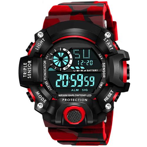MATRIX Digital Sports Watch, Silicone Strap, Multi-Function, Waterproof & Shockproof Wrist Watch for Men & Boys (Red)