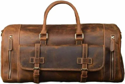 The Tannery Vintage Crazy Horse Full Grain Leather Travel Duffel luggage Bag, Overnight Weekend Leather Bags for Men's & Women's (Crazy Horse, 24 inch)