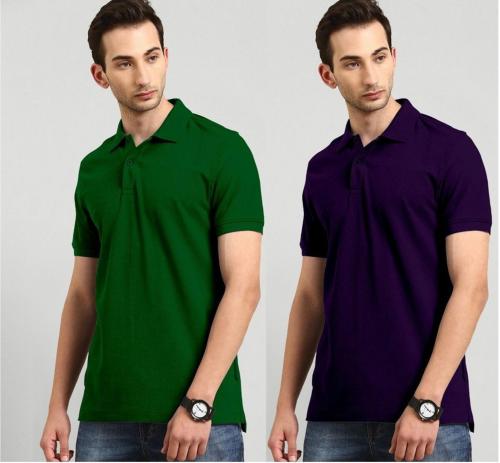 Meghli Fashion Men Green, Purple Solid Cotton Blend Pack Of 2 T-Shirt (Xxl)