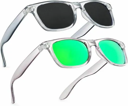 SRPM Riding Glasses, Mirrored Wayfarer Green And Black Sunglasses For Men And Women (Pack Of 2)